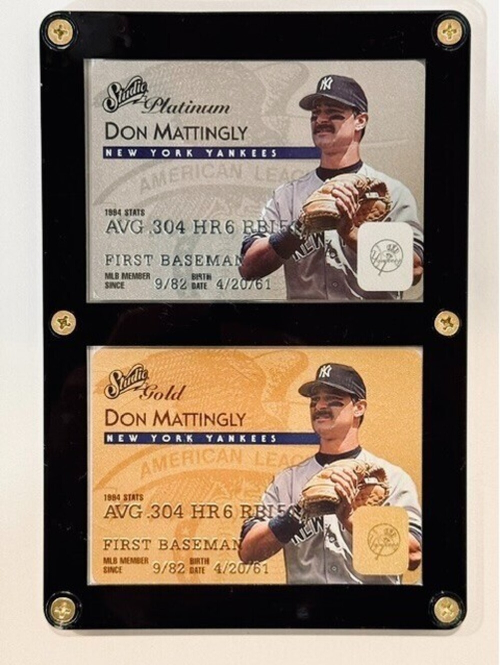 1995 Donruss Studio Don Mattingly Gold /50 & Platinum /25 Matched Serial Set #3